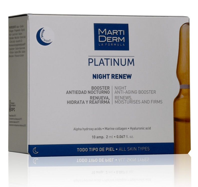 MartiDerm Platinum Night Renew Siero Viso - 10 Fiale da 2 ml - Effetto Anti-Age e Rigenerante