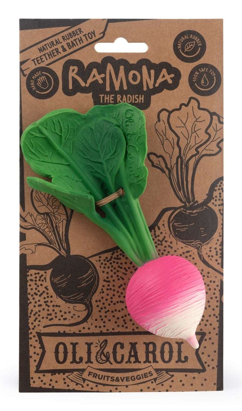 Oli&Carol Massaggiagengive in Gomma Naturale - Ramona the Radish, Giocattolo Sensoriale e da Bagno per Neonati
