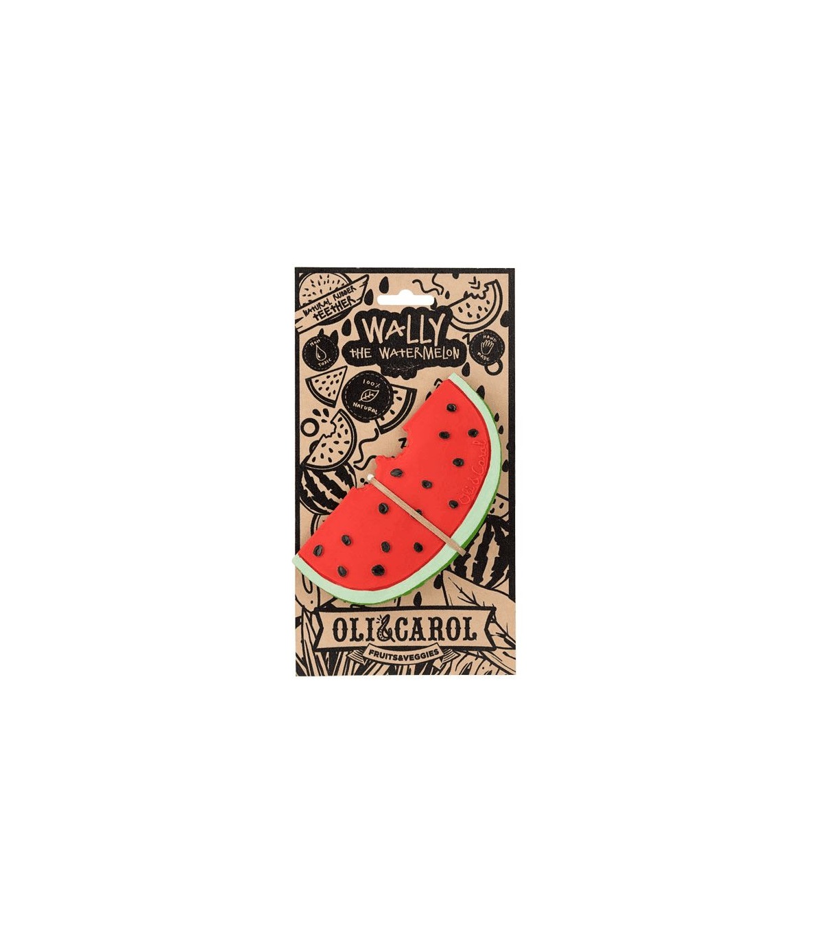 Oli & Carol Wally il Cocomero - Massaggiagengive e Giocattolo per Neonati in Gomma Naturale