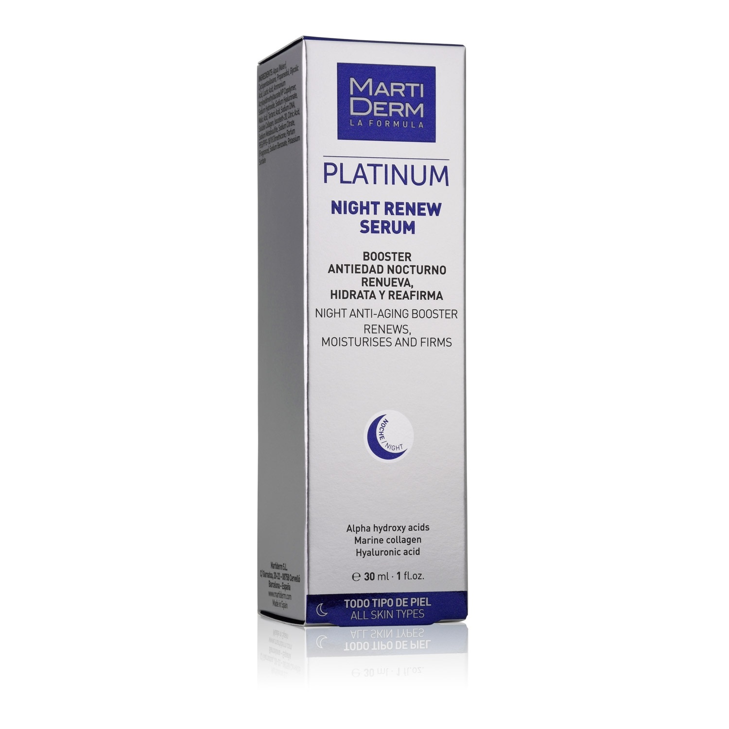 MartiDerm Platinum Night Renew Serum - Siero da Notte Antirughe 30 ml, Stimola Rinnovamento Cellulare e Idratazione