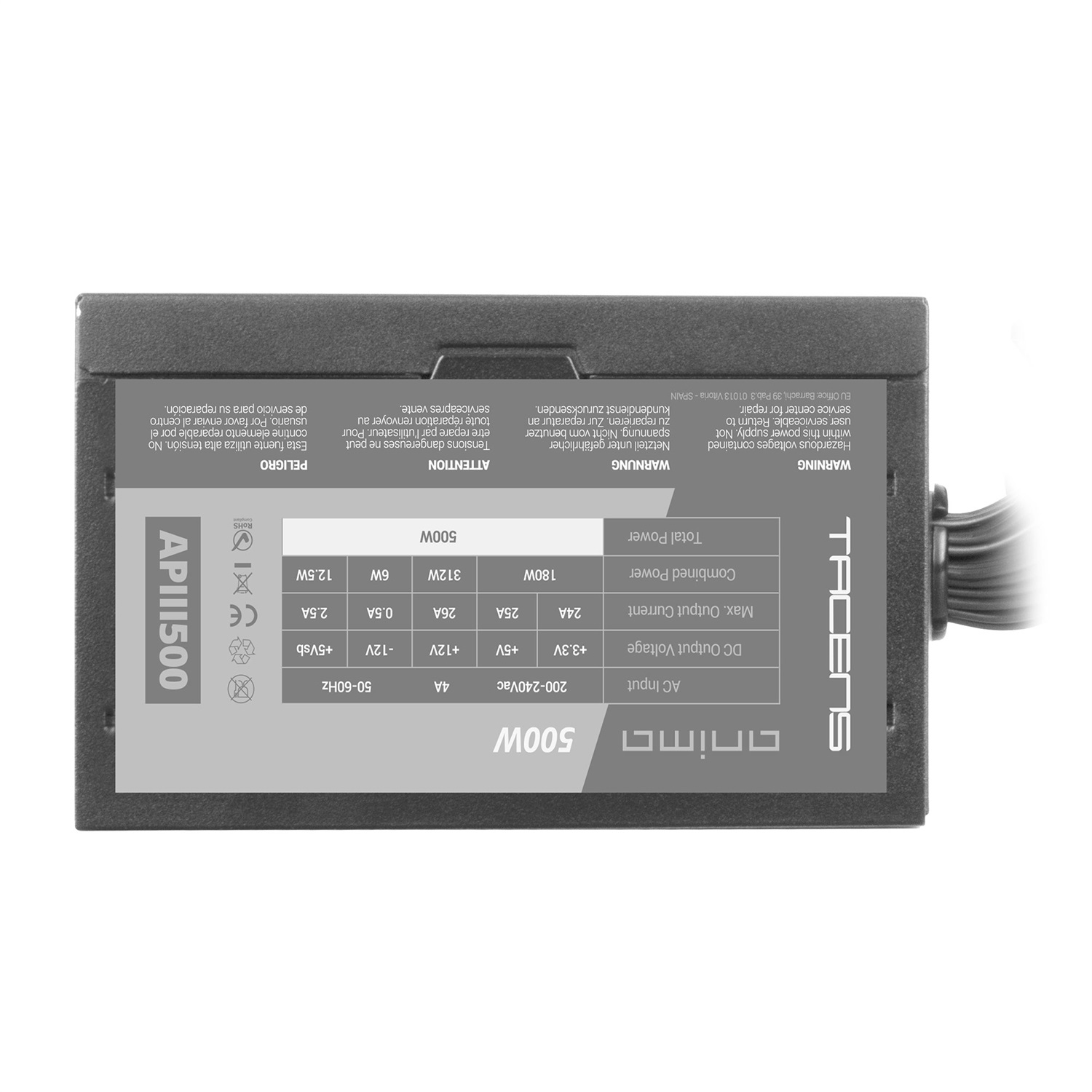 Tacens Anima APIII500 Alimentatore PC ATX 500W con Tecnologia SMD 85% Bronze, Ventola Ultrasilenziosa 12 cm