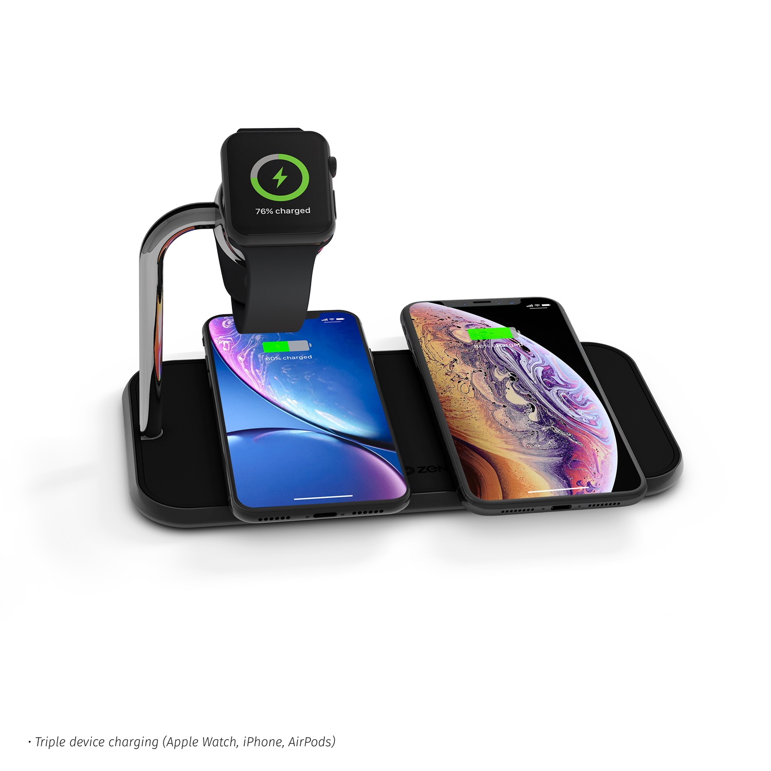 Zens ZEDC05B/00 Tappetino di Ricarica Wireless Qi Doppio Watch 20W in Alluminio Nero