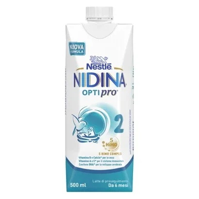 Nestlé Nidina Optipro 2 Liquido 500ml - Latte di Proseguimento per Bambini da 6 Mesi con DHA e 2'-Fucosillattosio
