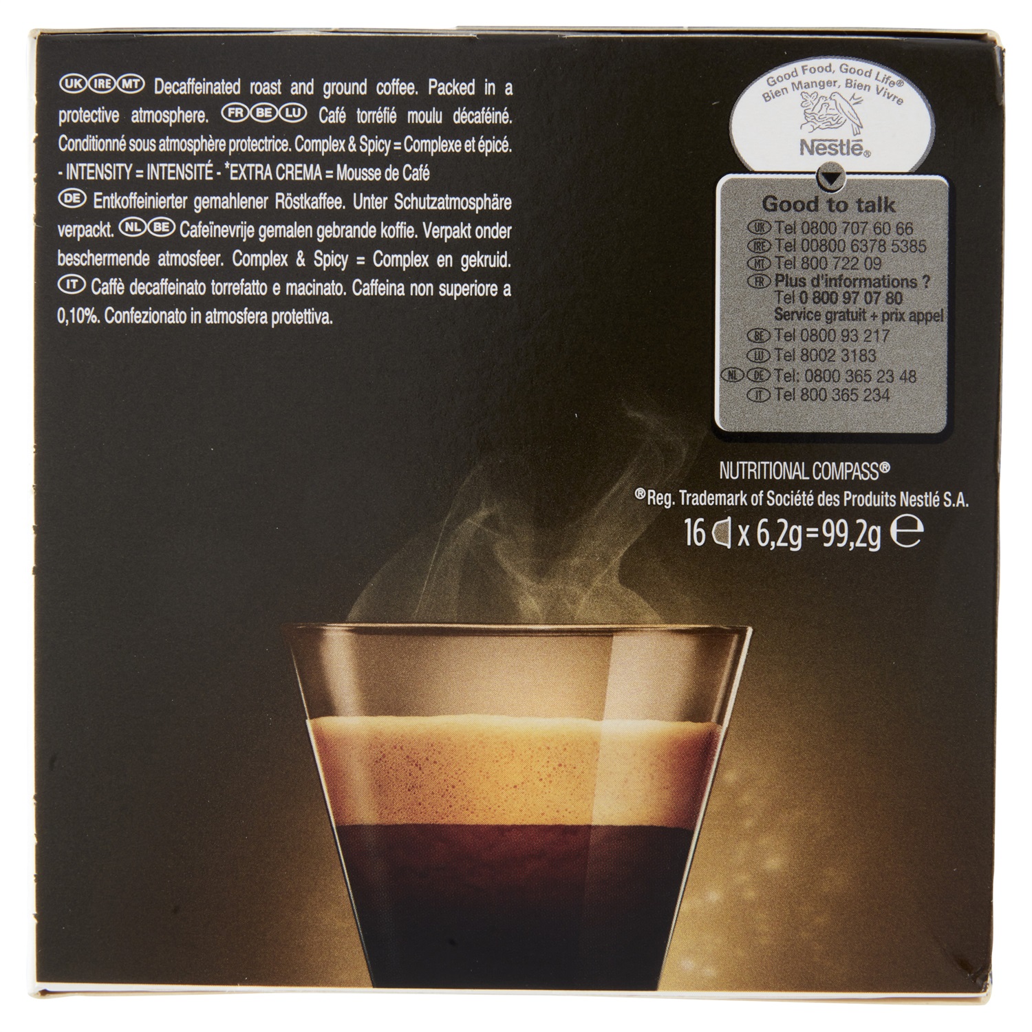 Nescafé Dolce Gusto Caffè Espresso Intenso Decaffeinato - 16 Capsule, Intensità 7/13, Nero