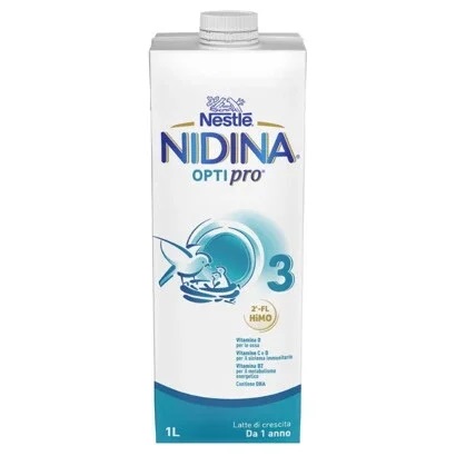Nestlé NIDINA OPTIPRO 3 Formula Liquida per Bambini 1-2 Anni - Latte Scremato con Minerali e Vitamine, 1 Litro