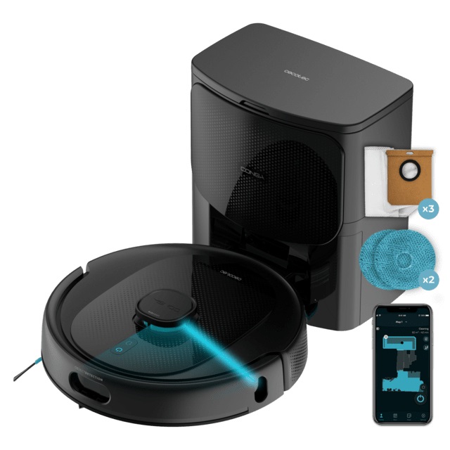 Cecotec Conga 9990 AI Spin Revolution Ultra Power - Robot Aspirapolvere con 10.000 Pa, Navigazione Laser, Base Autosvuotamento e Controllo App
