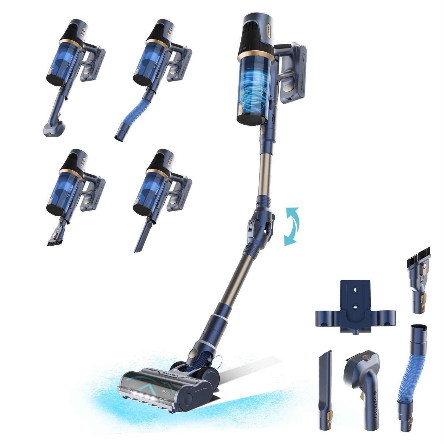 Cecotec Conga Rockstar RS70 Pet Flex - Aspirapolvere senza Fili 500W, Potenza Aspirazione 150AW, Spazzola Animali, Tubo Flessibile, Batteria 33,6V