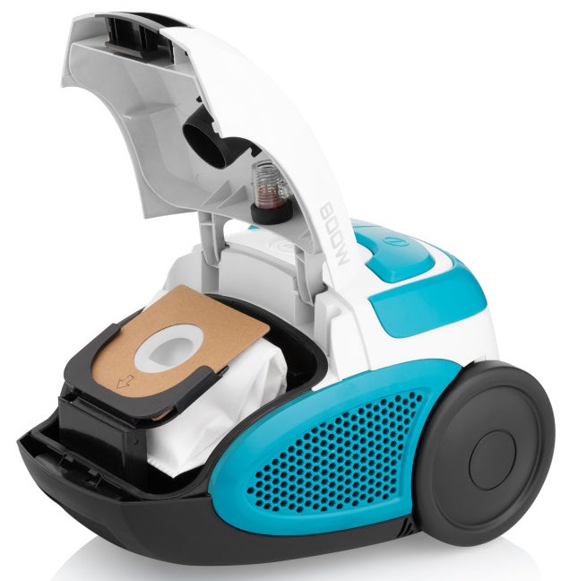 HYUNDAI ELECTRONICS Aspirapolvere con sacchetto VC068WB - 800W, Motore ECO, 2L, Bianco/Blu, Alta Efficienza di Aspirazione