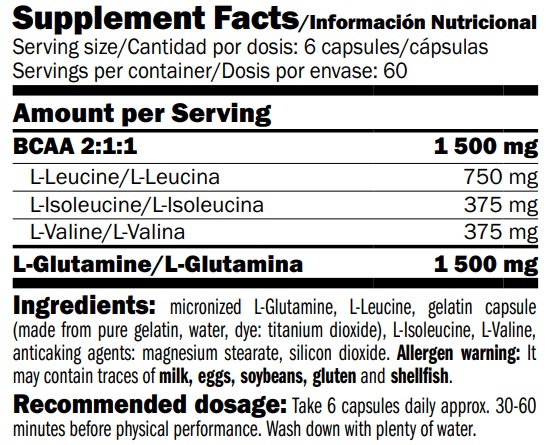 Amix Glutammina BCAA - Integratore alimentare con 360 capsule di aminoacidi a catena ramificata e glutammina