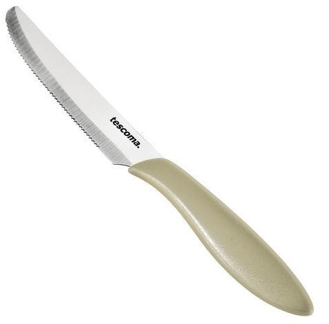 Tescoma Coltello da Tavola 6 Pezzi in Acciaio Inossidabile con Impugnatura Ergonomica Beige - Lunghezza Lama 12 cm