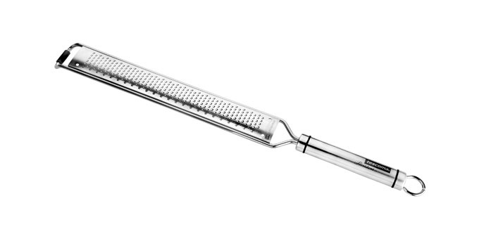 Tescoma Grattugia Lunga a Fori Piccoli President x-Sharp - Acciaio Inox, 39 cm, Superficie Antiscivolo, Lavabile in Lavastoviglie, Garanzia 5 Anni