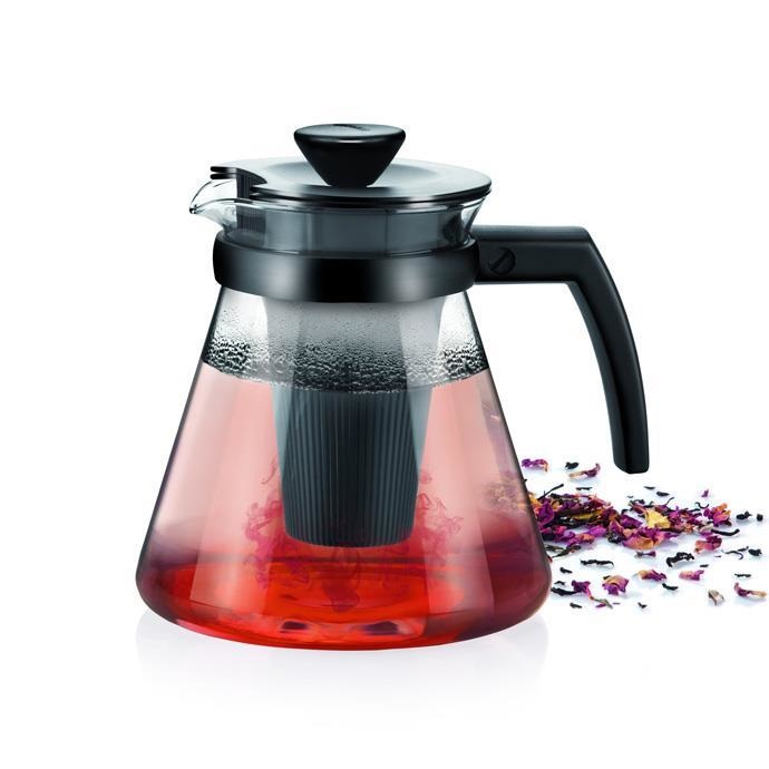 Tescoma Teo Teiera Con Filtro in Vetro Borosilicato, 1.25 L, Nero, Infusiera per Tè e Caffè, Lavabile in Lavastoviglie
