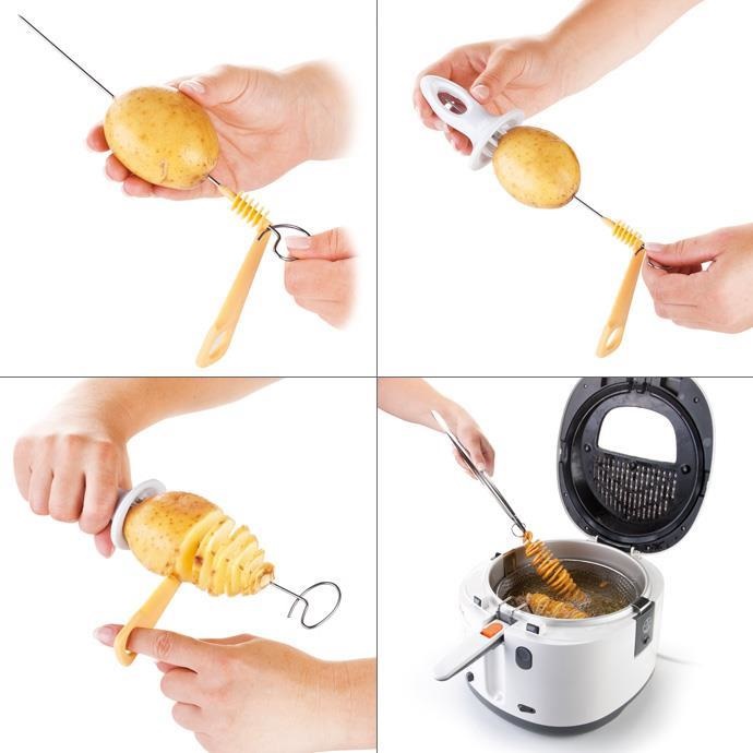 Tescoma 420637 Presto Taglia Patate a Spirale con 4 Spiedini in Acciaio Inossidabile, Bianco/Giallo