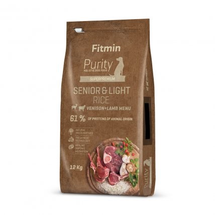 FITMIN Purity Dog Senior & Light Riso, Cervo e Agnello - 12 kg per Cani Anziani e in Sovrappeso