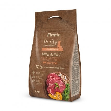 FITMIN Dog Purity Grain Free Adult Mini Manzo 4 kg - Alimento Secco Completo per Cani Adulti di Piccola Taglia