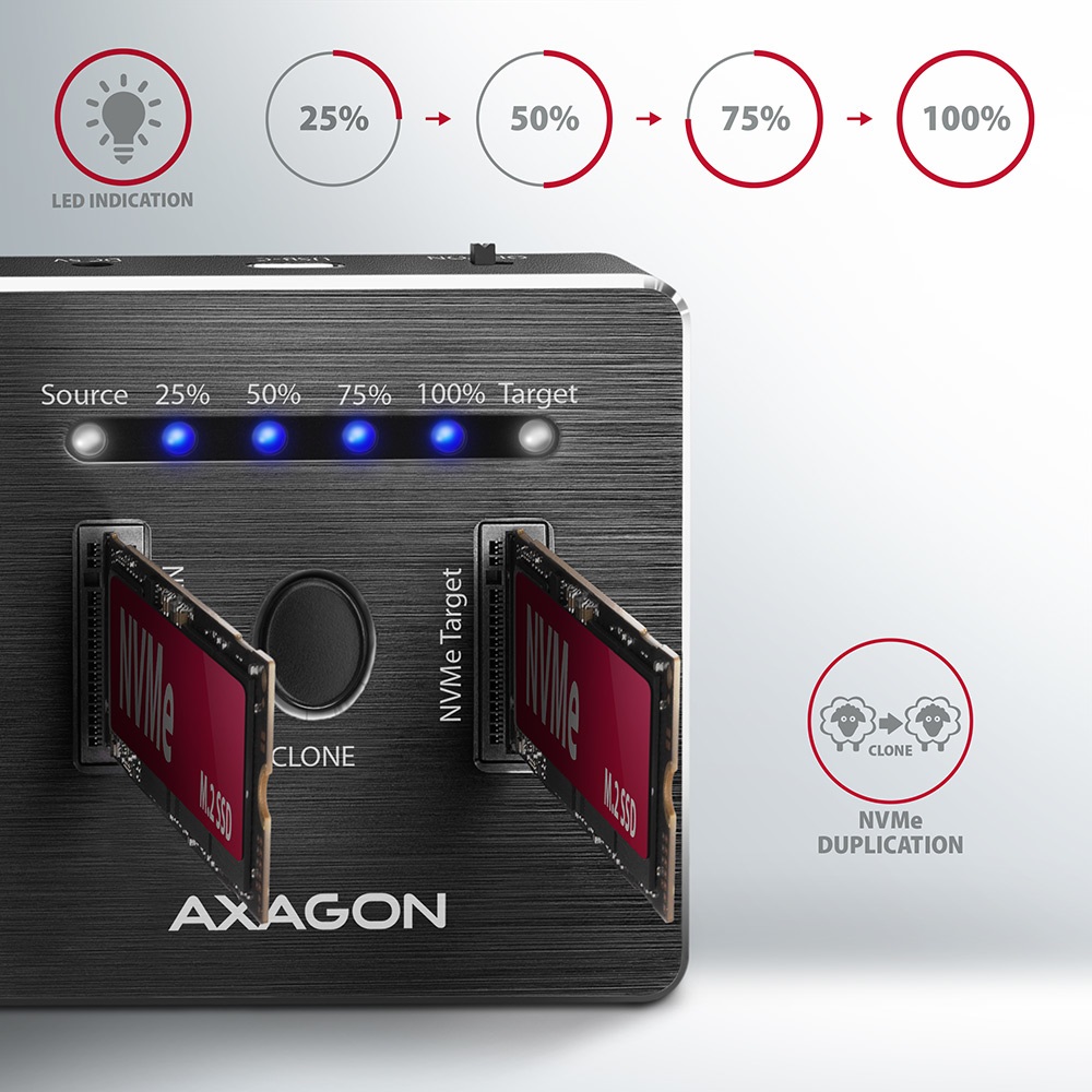 Axagon ADSA-M2C Docking Station per SSD M.2 - USB 3.2 Gen 2 (3.1 Gen 2) Type-C, Velocità fino a 10 Gbit/s, Alluminio