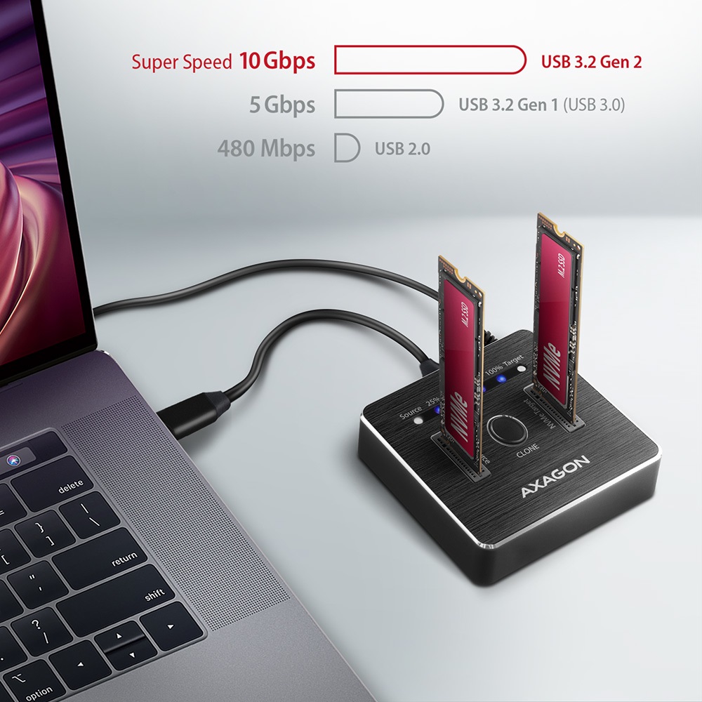 Axagon ADSA-M2C Docking Station per SSD M.2 - USB 3.2 Gen 2 (3.1 Gen 2) Type-C, Velocità fino a 10 Gbit/s, Alluminio
