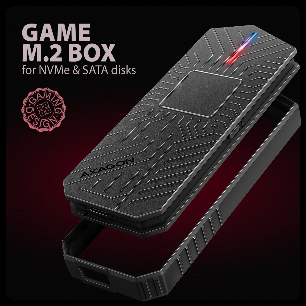 Axagon EEM2-GAM Box SSD Esterno USB-C 10Gbps per M.2 NVMe e SATA - Design Senza Viti