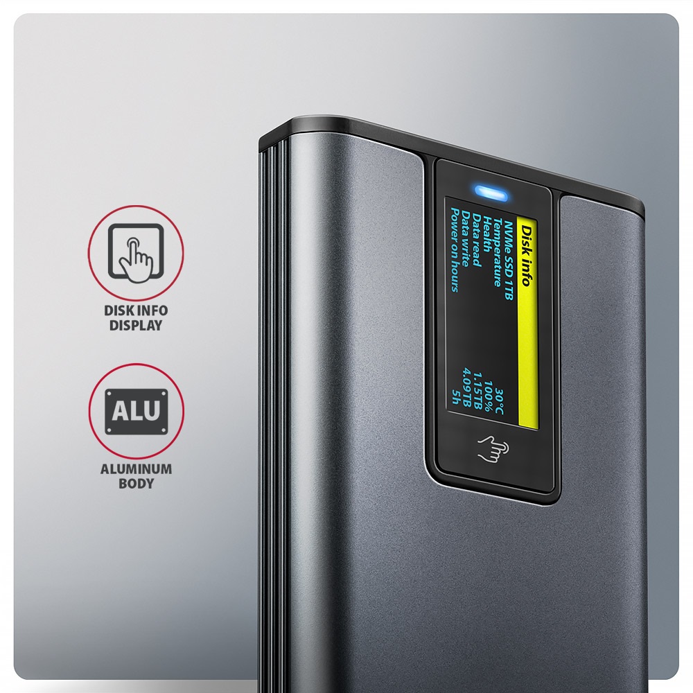 AXAGON EEM2-SD2 Box Esterno SSD M.2 NVMe/SATA USB 3.2 Gen 2 - Fino a 10 Gbit/s, Grigio