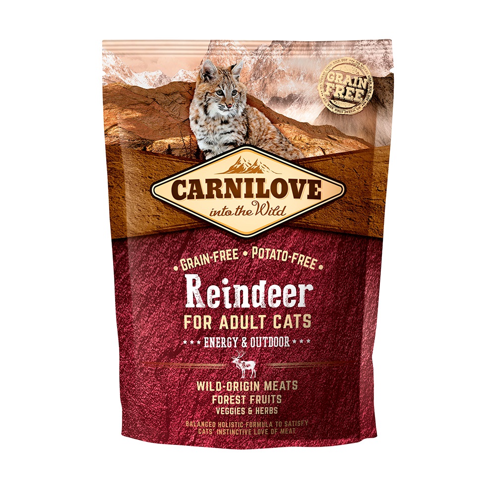 Carnilove Gatto Adulto Renna 400 g - Alimento Secco Completo Senza Cereali per Gatti con Aumentato Fabbisogno Energetico
