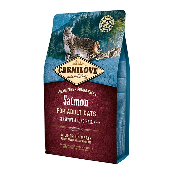Carnilove Cibo Secco per Gatti Adulto Sensitive & Long Hair Salmone 6 kg - Senza Cereali e Patate