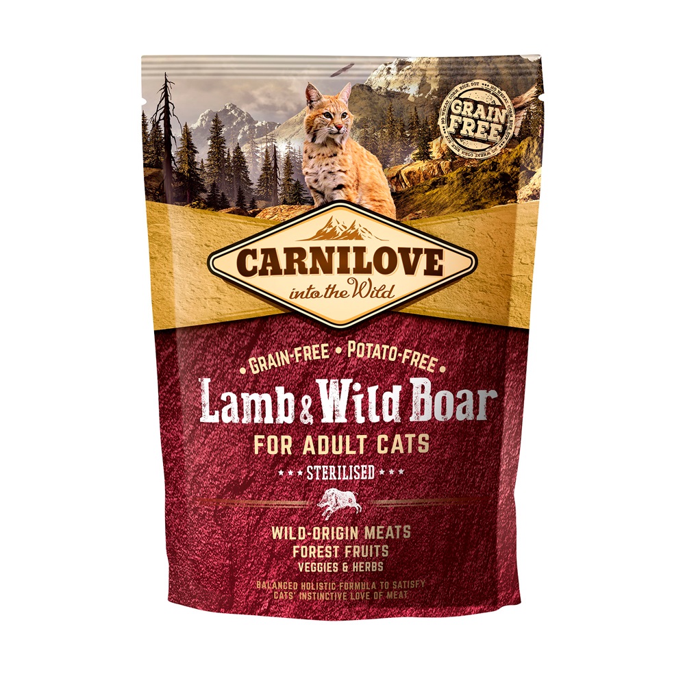 Carnilove Cibo Secco per Gatti 400 g - Agnello e Cinghiale, Senza Cereali e Senza Patate, Ipoallergenico e Bilanciato per Gatti Sterilizzati