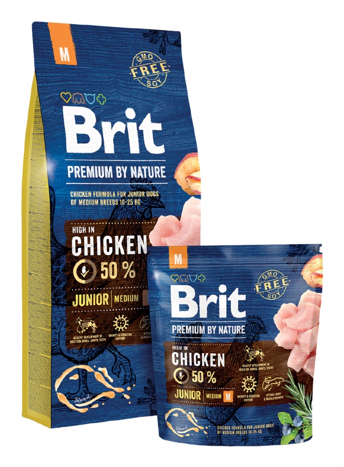 Brit Premium By Nature Junior M Alimento Completo per Cani con Pollo 3kg - Per Cani Giovani di Taglia Media (1-12 mesi, 10-25 kg)