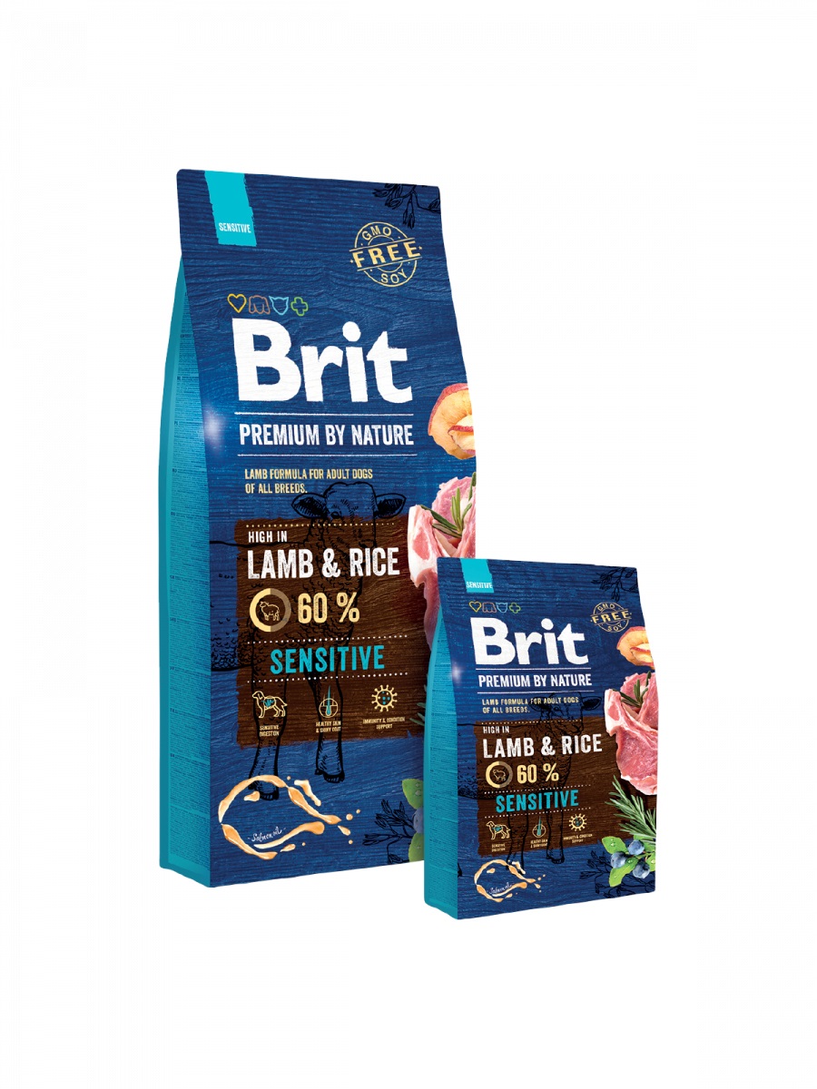 Brit Premium by Nature Crocchette per Cani Sensitive Agnello & Riso - 15 kg, Ipoallergeniche e Adatte a Cani con Sensibilità Digestiva