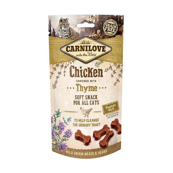 Carnilove Snack Semiumido Pollo con Timo per Gatti - 2 x 50 g - Grain-Free e Naturale, Ideale per il Benessere Urinario