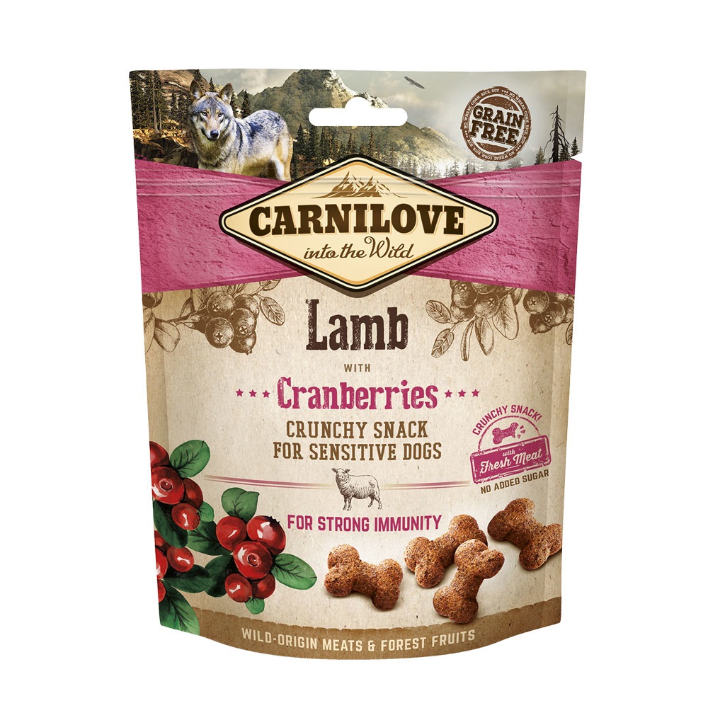 CARNILOVE Snack Croccante per Cani con Agnello e Mirtilli Rossi - 200 g, 100% Grain Free, Senza Coloranti Artificiali