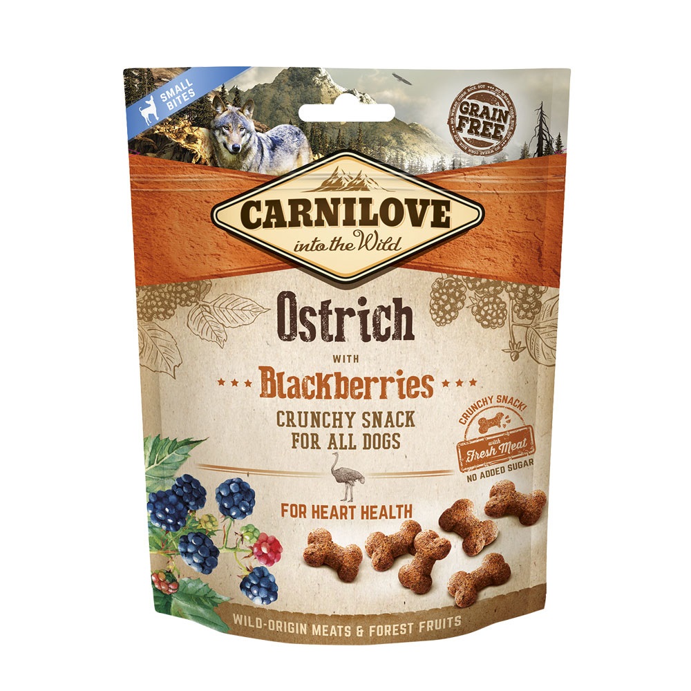 CARNILOVE Snack Croccante di Struzzo e Mirtilli Neri 200 g - Grain Free, Senza Coloranti Artificiali, Fonte Naturale di Antiossidanti