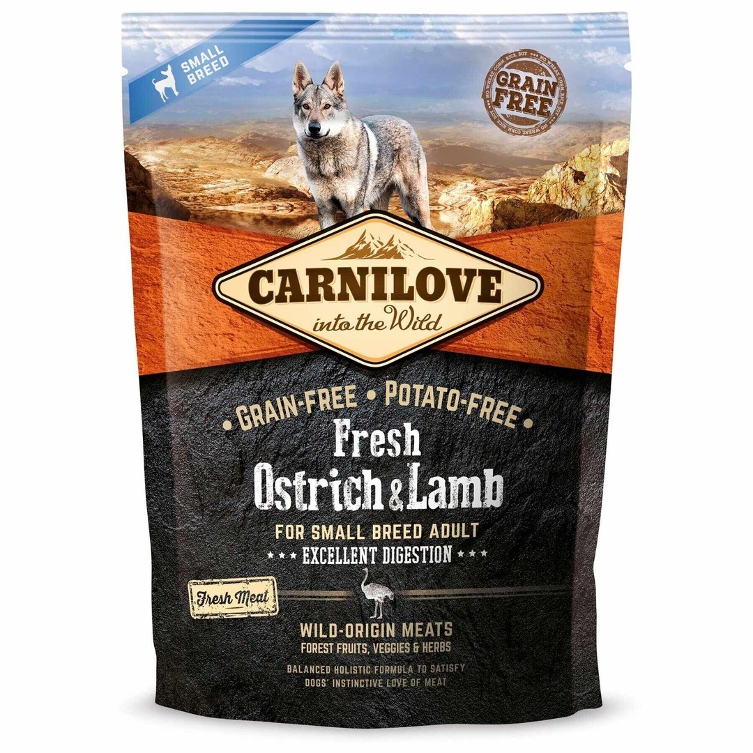 CARNILOVE Fresh Alimento Secco per Cani Adulti di Piccola Taglia con Struzzo e Agnello - 1,5 kg, Privo di Cereali e Ricco di Proteine