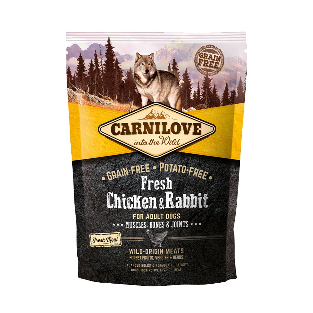CARNILOVE Fresh Adult Pollo e Coniglio 1,5 kg - Alimento Secco Completo Senza Cereali per Cani