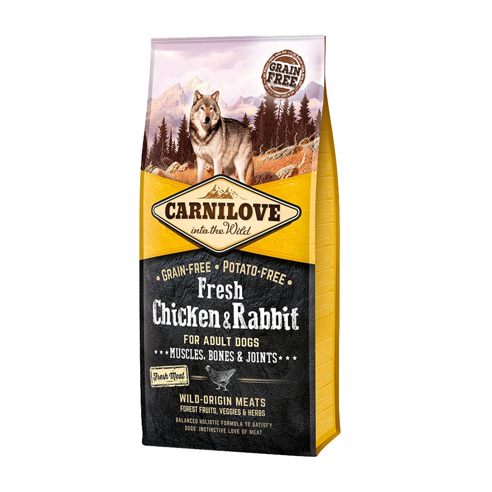 Carnilove Alimento Secco per Cani Adulti 12 kg - Pollo e Coniglio, Senza Cereali, 40% Carne Fresca