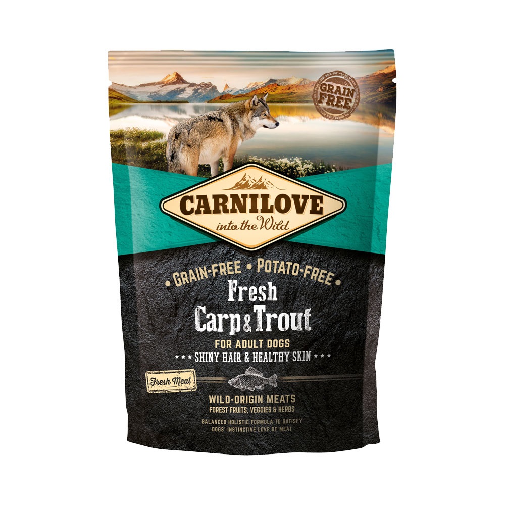 CARNILOVE Adult Fresh Carpa e Trota 1,5 kg - Alimento Secco Completo Senza Cereali per Cani Adulti di Tutte le Razze