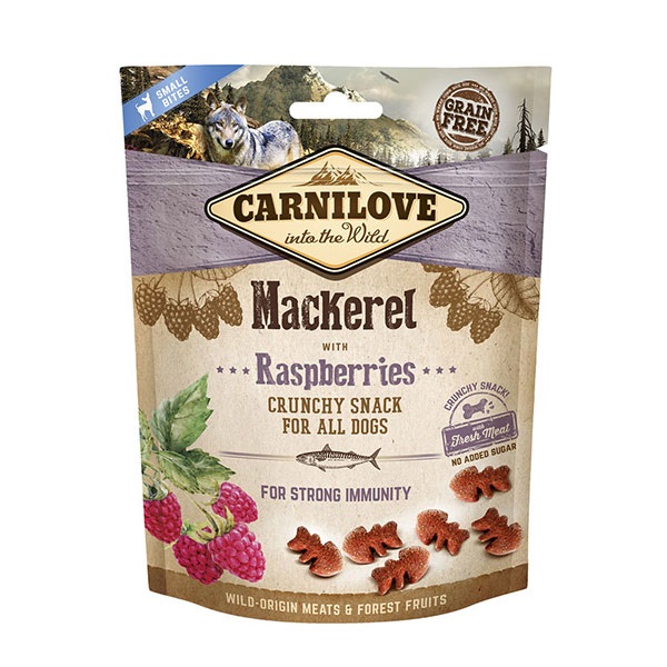 CARNILOVE Snack Croccante Sgombro e Lamponi 200 g - Senza Cereali, Grain Free, con Omega-3