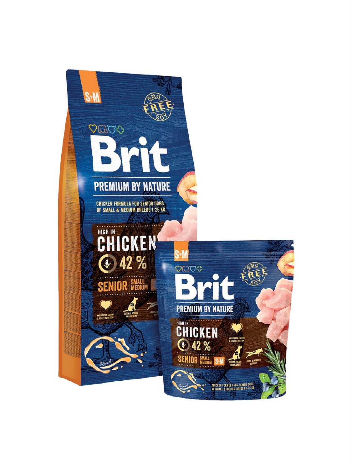 Brit Premium By Nature Senior S M 15 kg - Alimento secco completo per cani anziani con pollo, per taglie piccole e medie (1-25 kg)
