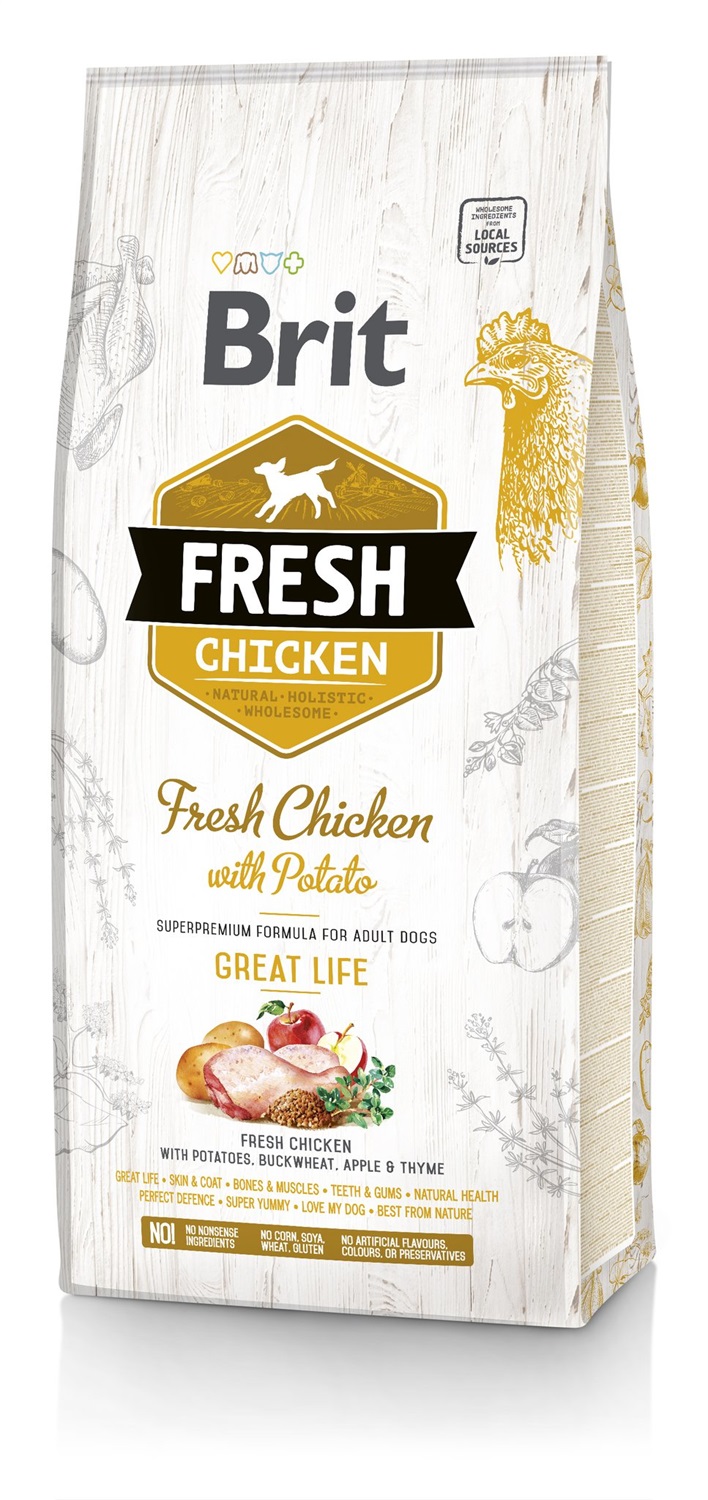 Brit Fresh Cibo Secco per Cani Adulto Pollo e Patate - 2,5 kg - Formula Super Premium per Tutte le Razze