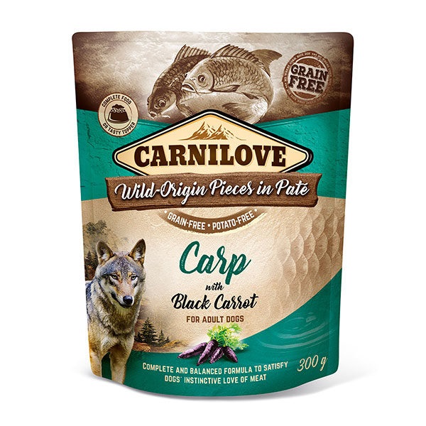Carnilove Cibo Umido per Cani con Carpa e Carota Nera - 300 g, 85% Carne Selvatica, Senza Cereali