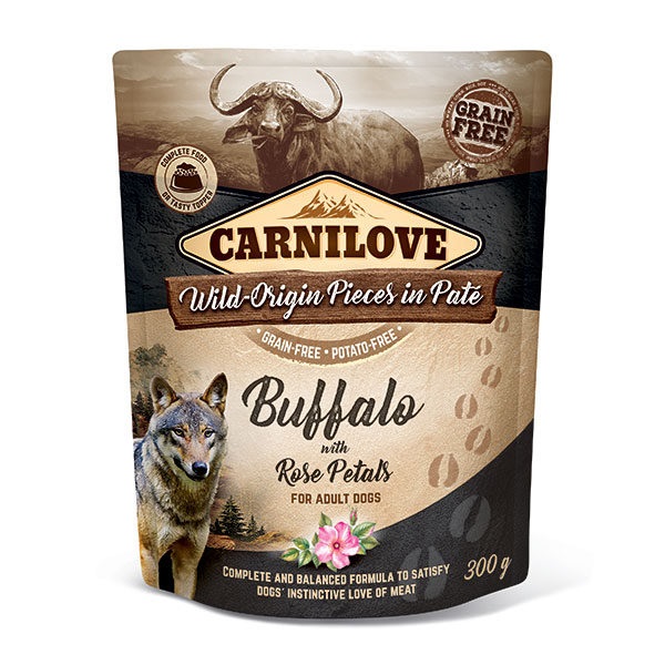 Carnilove Cibo Umido per Cani Adulto con Bufalo e Petali di Rosa - 300 g, Senza Cereali, 85% Carne