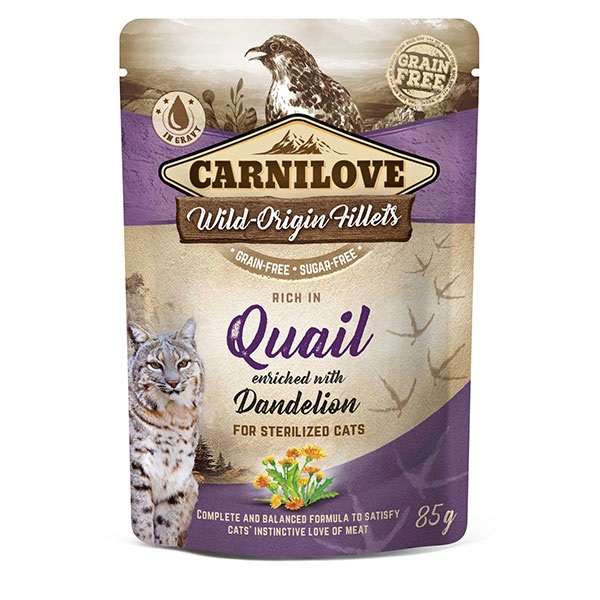 Carnilove Cibo Umido per Gatti Sterilizzati - Quaglia e Pollo - 85 g - Senza Cereali e Glutine