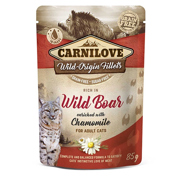 Carnilove Cibo Umido per Gatti Adulto Cinghiale e Camomilla 85 g - 100% Naturale, Senza Cereali