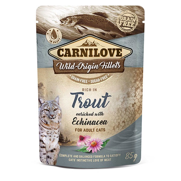 Carnilove Cibo Umido per Gatti Adulto - Trota e Pollo con Echinacea - 85 g