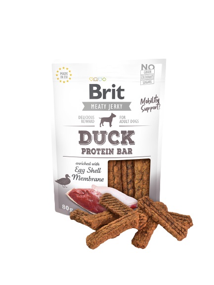 Brit Jerky Snack per Cani - Barrette Proteiche all'Anatra e Pollo 80 g, Senza Cereali, 85% Carne