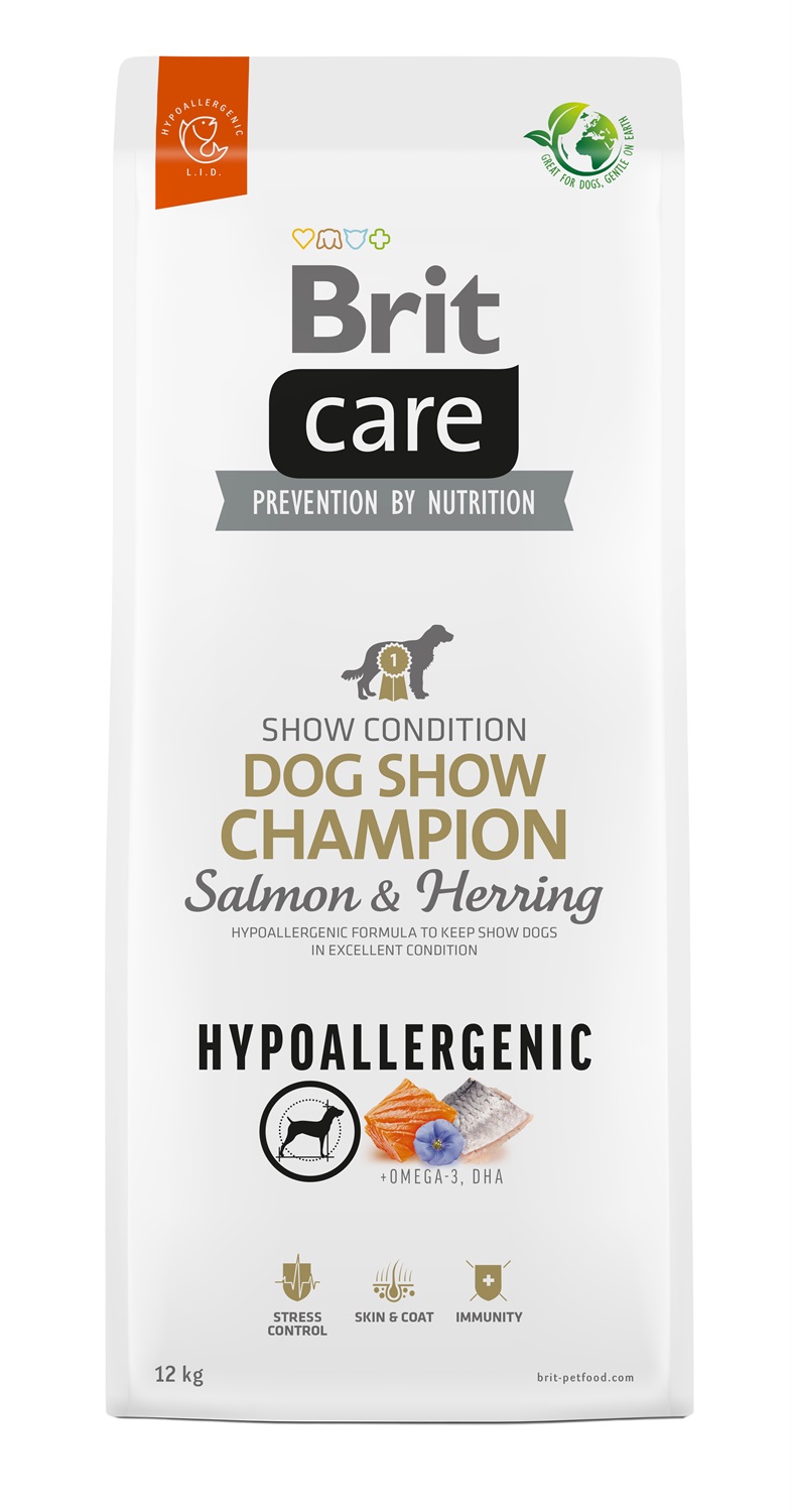Brit Care Hypoallergenic Dog Show Champion 12 kg - Crocchette Ipoallergeniche con Salmone e Aringa per Cani Adulti