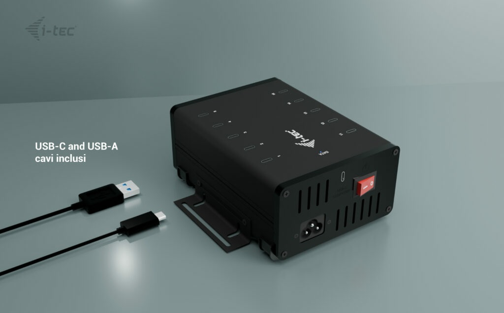 iTEC HUB di Ricarica e Dati USB-C/USB-A in Metallo con 10 Porte e Potenza di Ricarica 15W