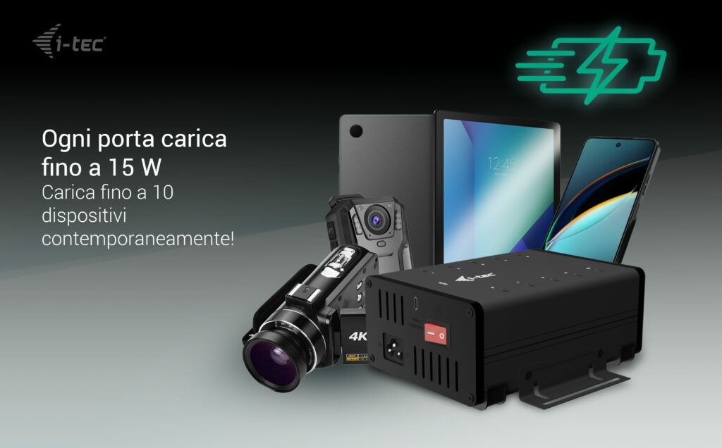 iTEC HUB di Ricarica e Dati USB-C/USB-A in Metallo con 10 Porte e Potenza di Ricarica 15W