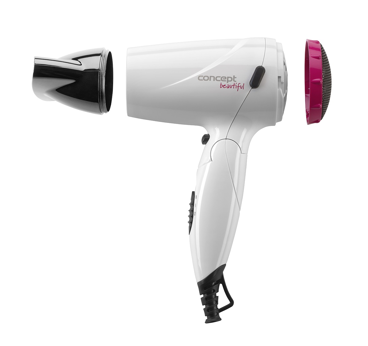 Concept Beautiful VV5740 Asciugacapelli 1500 W Rosa/Bianco con Manico Pieghevole e Diffusore