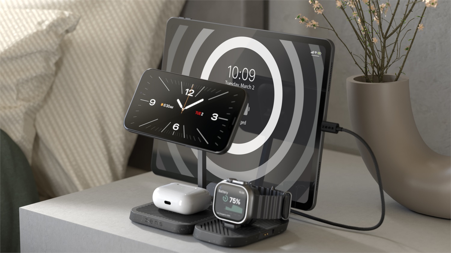 ZENS Caricabatterie Wireless Qi MagSafe 4in1 con USB-C - Ricarica fino a 15W per iPhone e AirPods