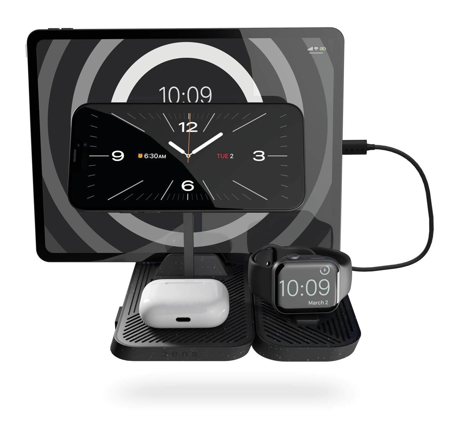 ZENS Caricabatterie Wireless Qi MagSafe 4in1 con USB-C - Ricarica fino a 15W per iPhone e AirPods